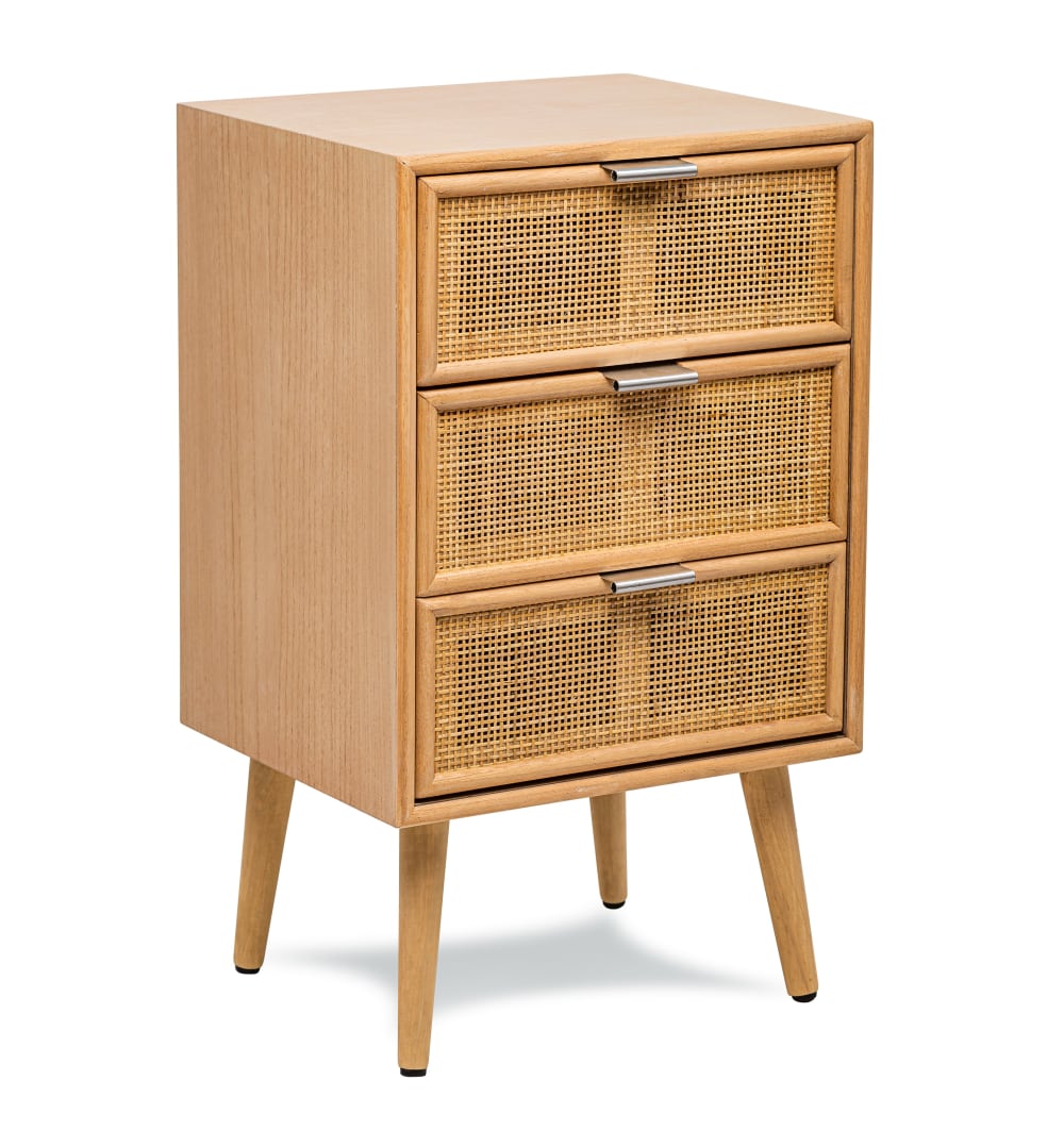 Kommode 3 Schubladen aus Massivholz und Rattan