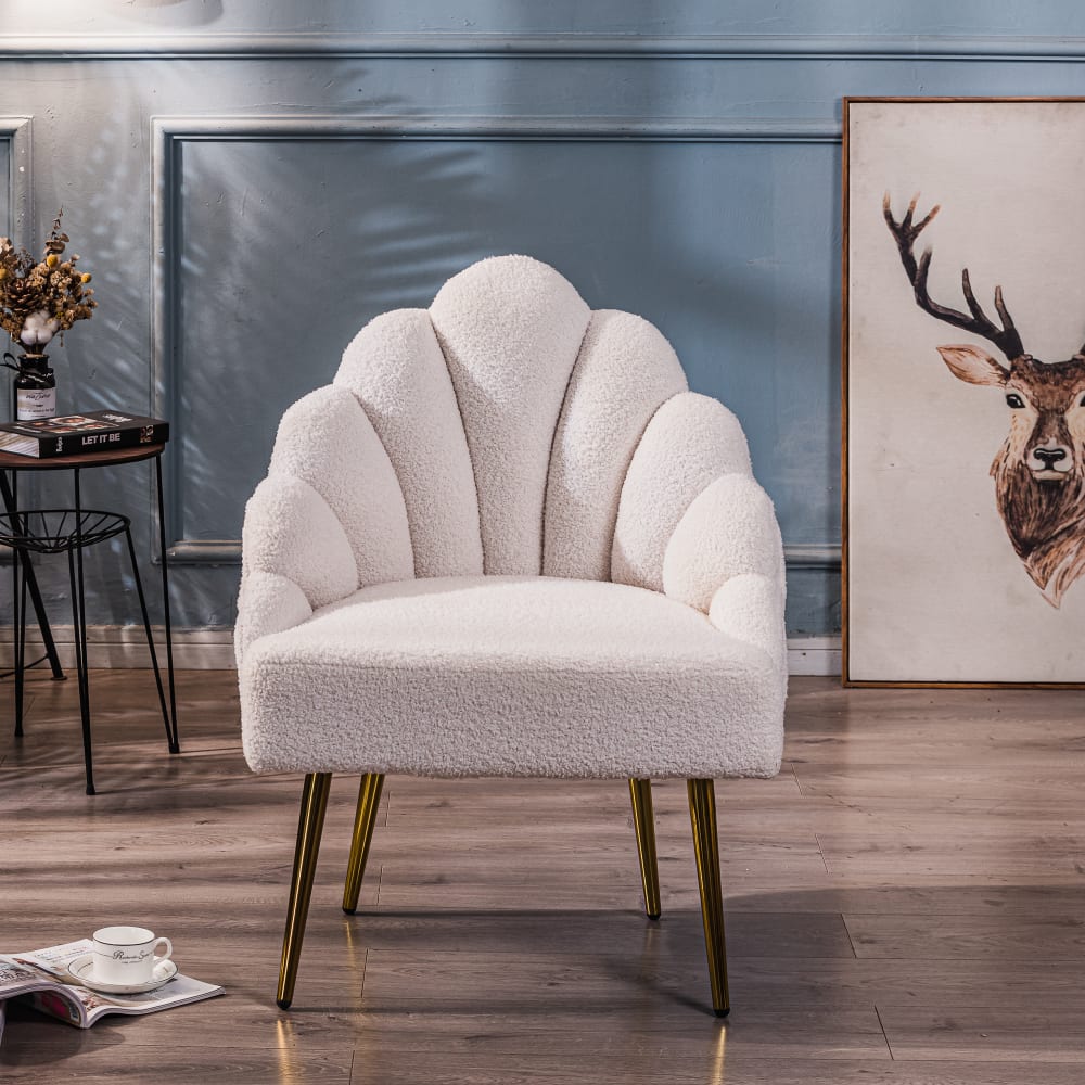 Fauteuil retro en métal et boucles blanches