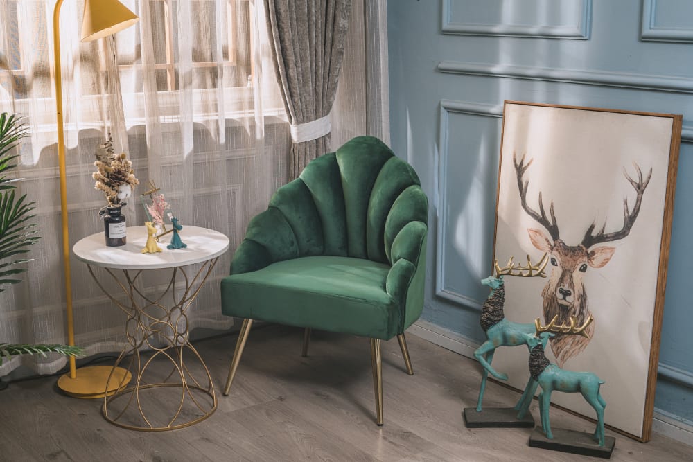 Fauteuil retro en métal et velours vert