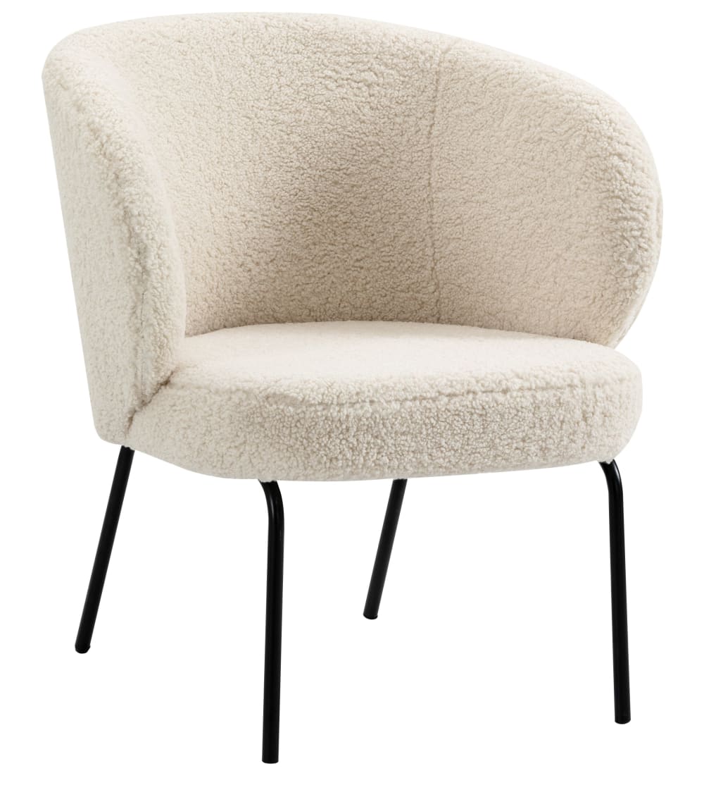 Nordlys Fauteuil de salon en métal et bouclette blanche style contemporain Certifié Oeko-Tex - Laine