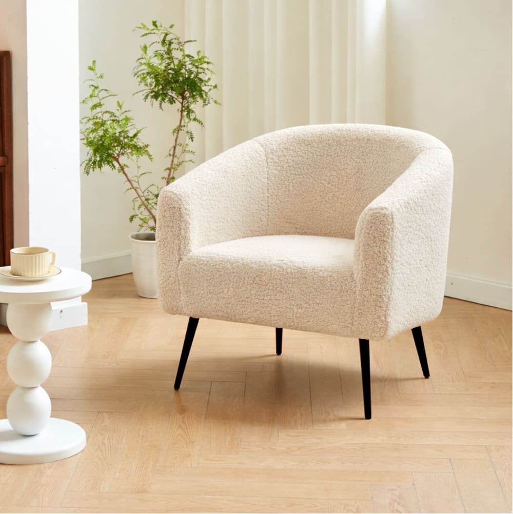 Fauteuil de salon en métal et bouclette blanche