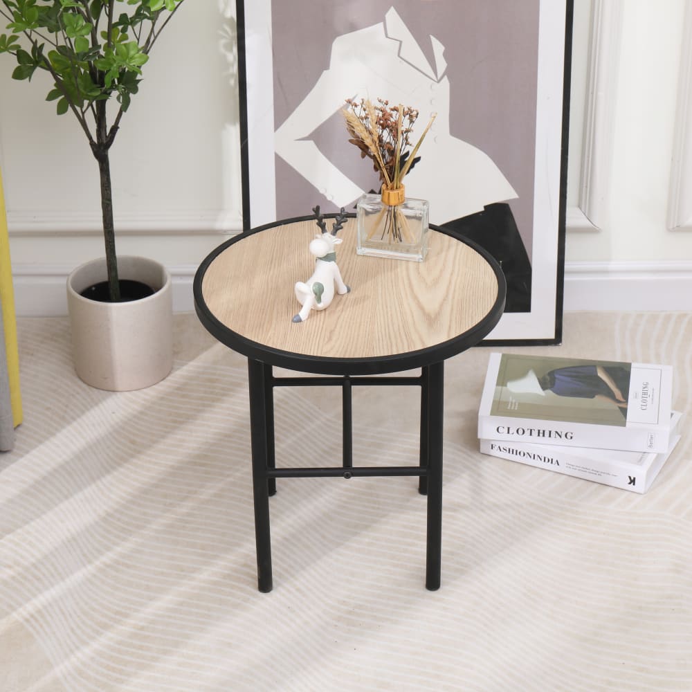 Mesa auxiliar redonda en madera y aceto