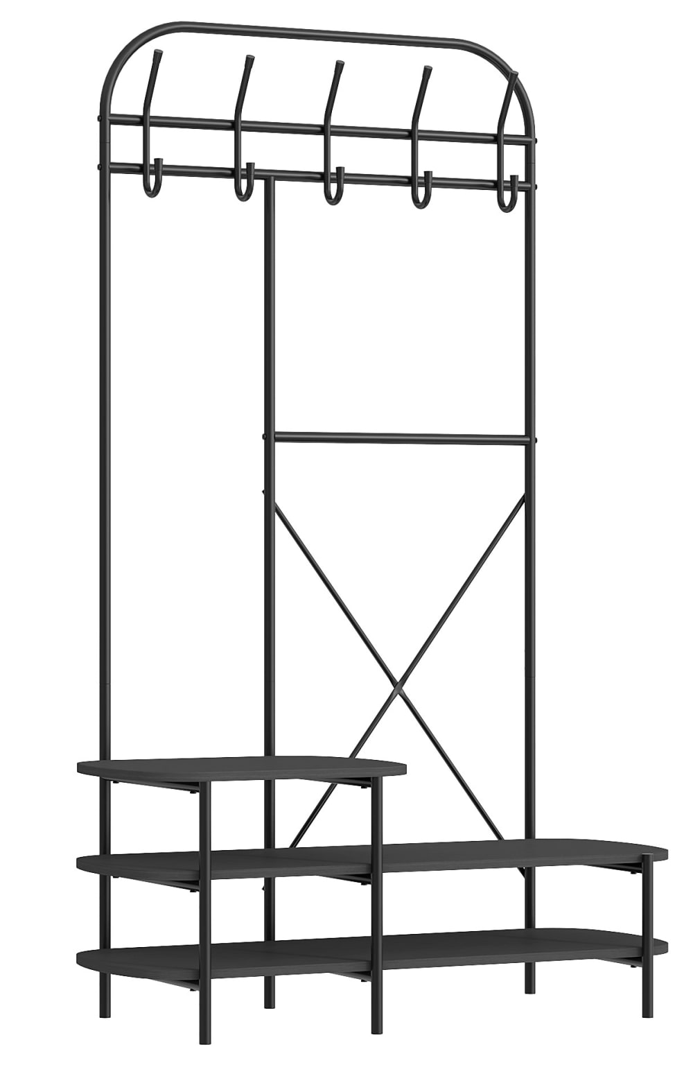 Industrielle Flurgarderobe aus Metall und Holz Schwarz - Maisons