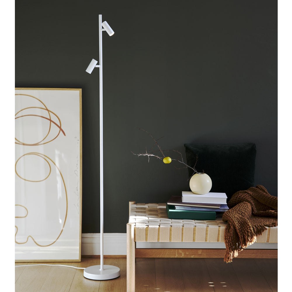 Lampadaire led blanc minimaliste avec 2 points lumineux réglables