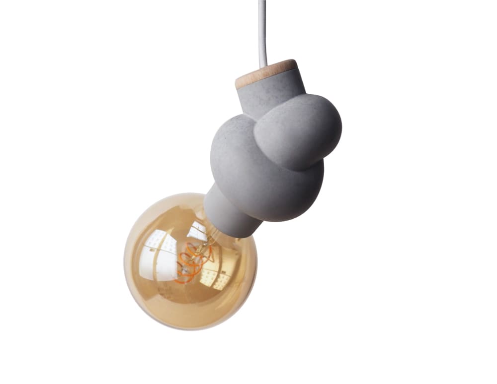 Lampada a sospensione in cemento e legno cavo bianco lampadina