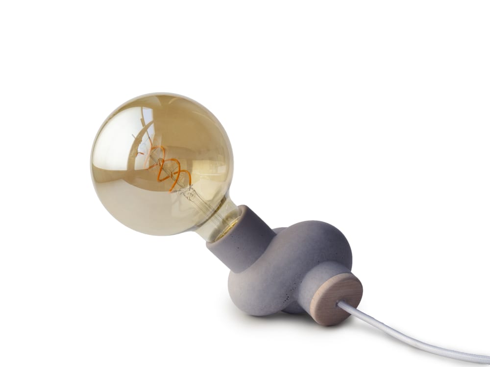 Lampe à poser en béton et bois cordon blanc ampoule LED edison — vue 4