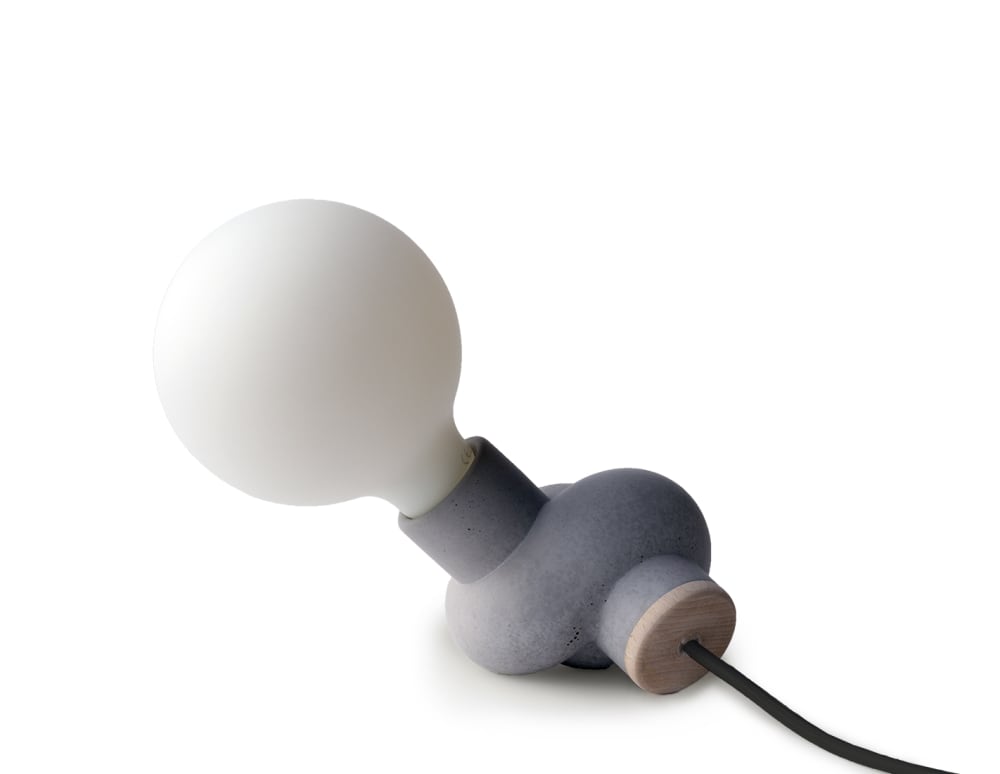 Lampe à poser en béton et bois cordon noir ampoule LED porcelaine — vue 4