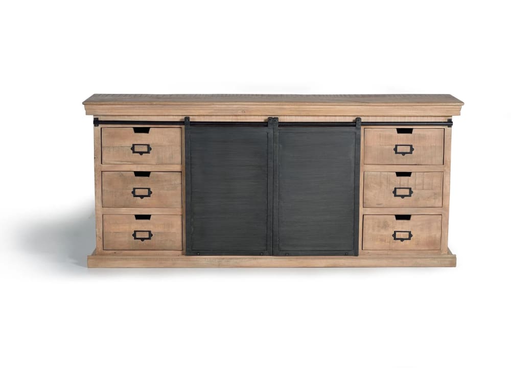 Madia con 6 cassetti e 2 ante scorrevoli - Modello Industriale - Marrone - LEGNO