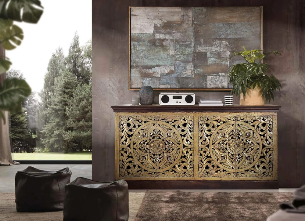 Buffet en bois de manguier sculptée et feuille d'or - Maisons du Monde