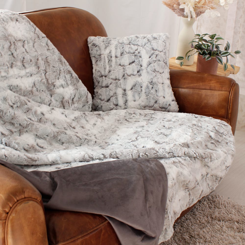 Plaid en imitation fourrure doublée polaire polyester/fourrure gris