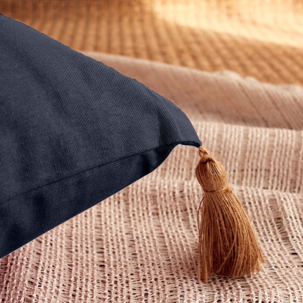 Coussin avec pompons en jute jute/coton gris foncé 50x70 cm - Maisons du Monde