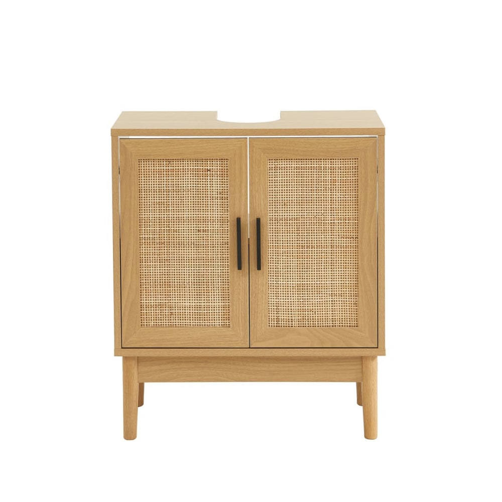 Meuble sous vasque  effet chêne et cannage rotin l60cm