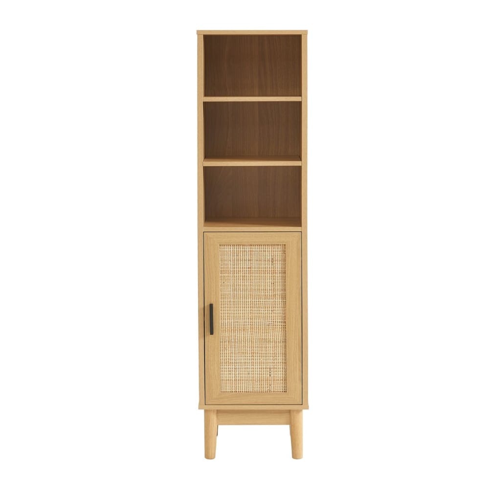 Colonne de salle de bain effet chêne et cannage rotin l30cm — Beyit