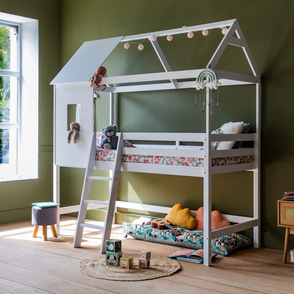 Happy Garden Hüttenbett Mezzanine für Kinder 190x90cm weiß style exotic Holz Baby