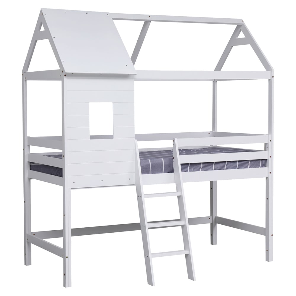 Lit cabane mezzanine pour enfant 190x90cm blanc (Happy Garden) - Image 2