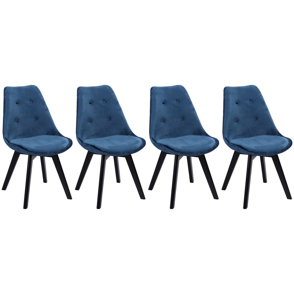 4er Set Stühle in blauem Samt und schwarzem Buchenholz - Maisons