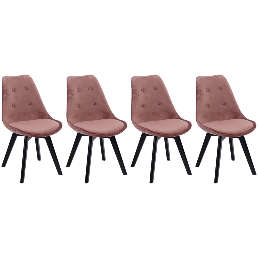 4er Set Stühle aus rosa Samt und schwarzem Buchenholz - Maisons