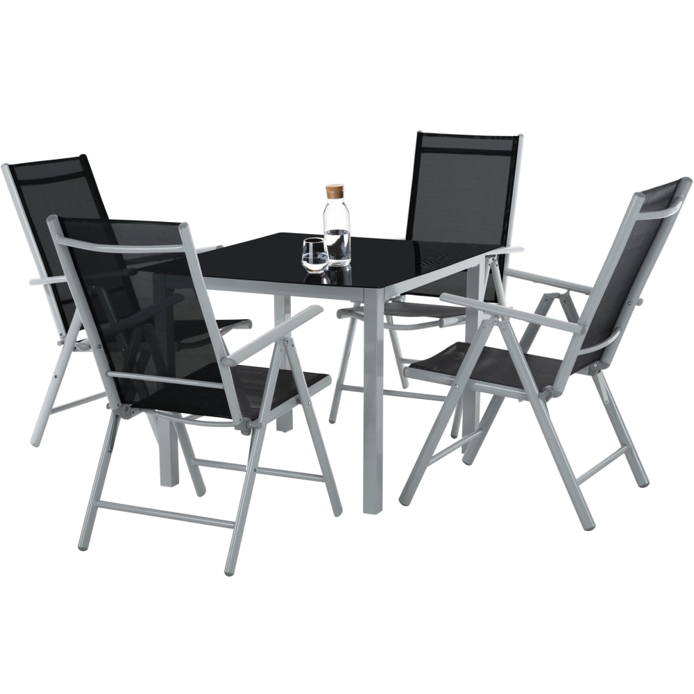 Set tavolo e 4 sedie da giardino in alluminio grigio/argento -