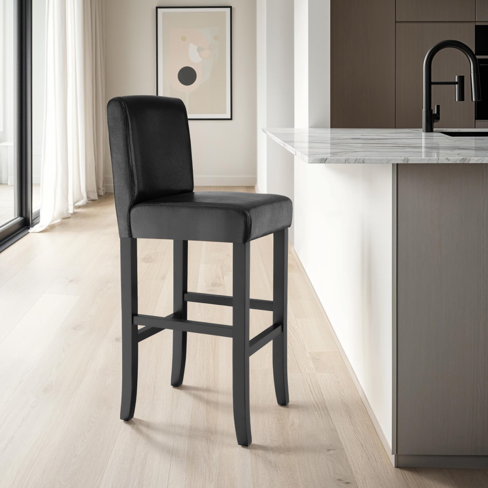 Lot de 2 tabourets de bar bois simili cuir avec dossier noir