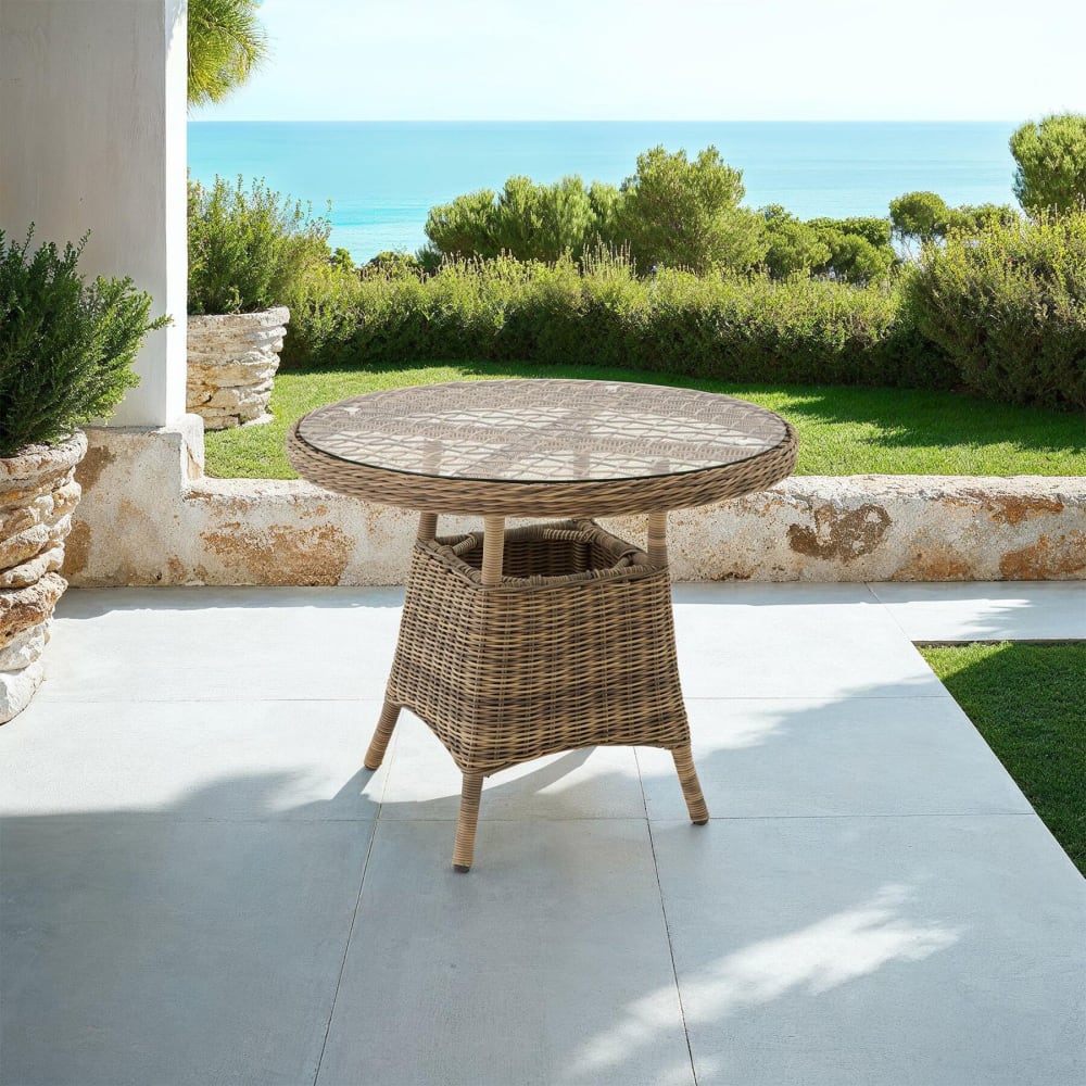 Tavolo da giardino rotondo marrone naturale - Marrone - Rattan