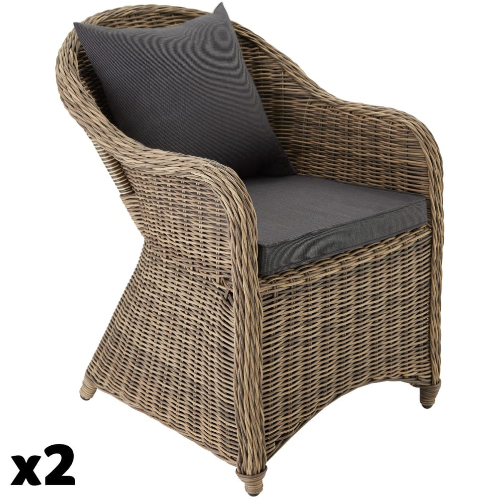 Lot de 2 fauteuils de jardin luxe Tressage aspect naturel marron