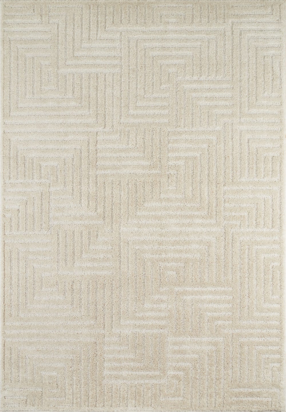 Nazar Cremefarbener Wohnzimmerteppich mit 3D-Labyrinthmuster - 200 x 290 cm style modern Weiß Pvc - Polyvinlychlorid