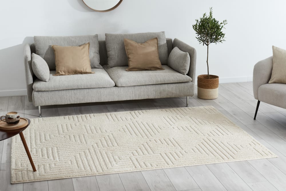 Tapis salon motif labyrinthe en 3d crème - 200x290 cm — vue 3