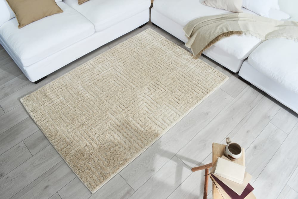 Tapis salon motif labyrinthe en 3d crème - 120x160 — vue 3