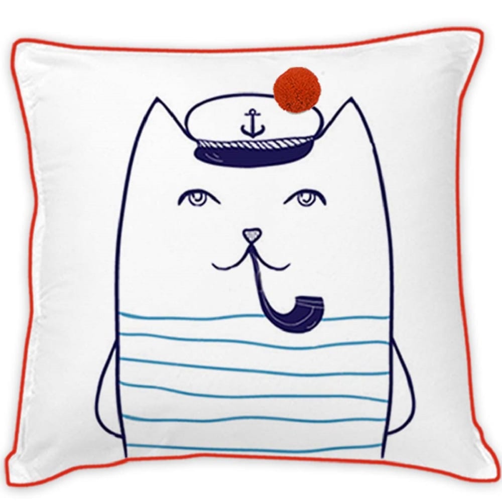 Coussin enfant imprimé chat marin coton 40x40cm