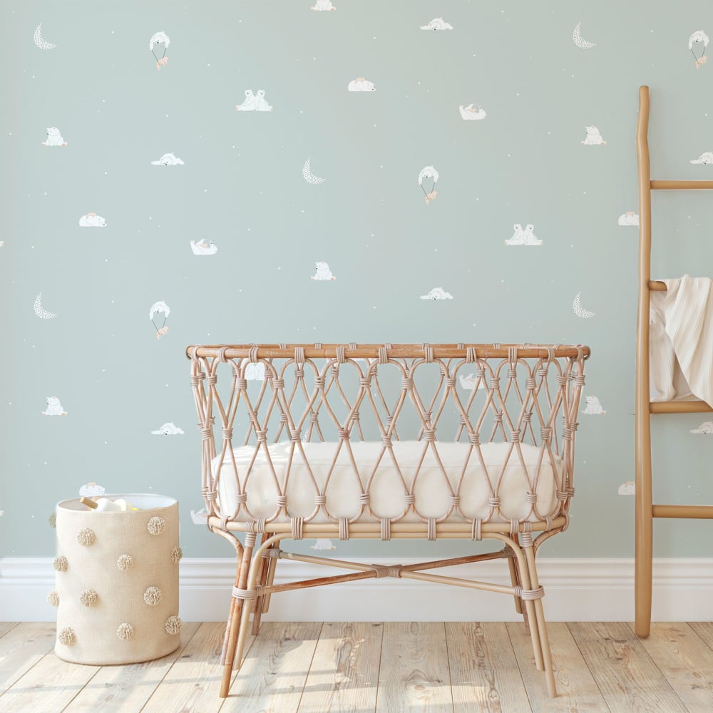 Papel pintado no tejido estampado oso verde. 53cmx10m
