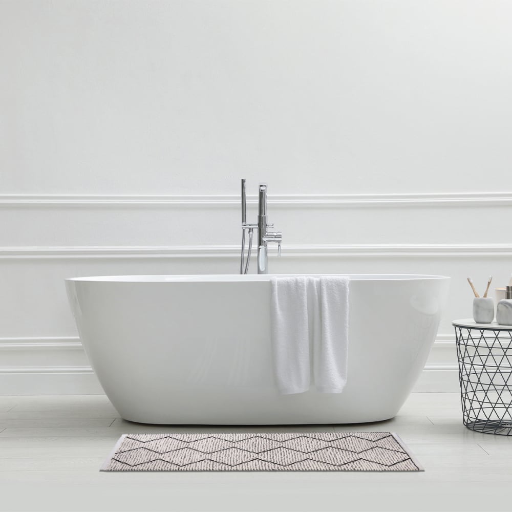 Tapis de bain zigzag en polycoton blanc 50x80cm - Maisons du Monde