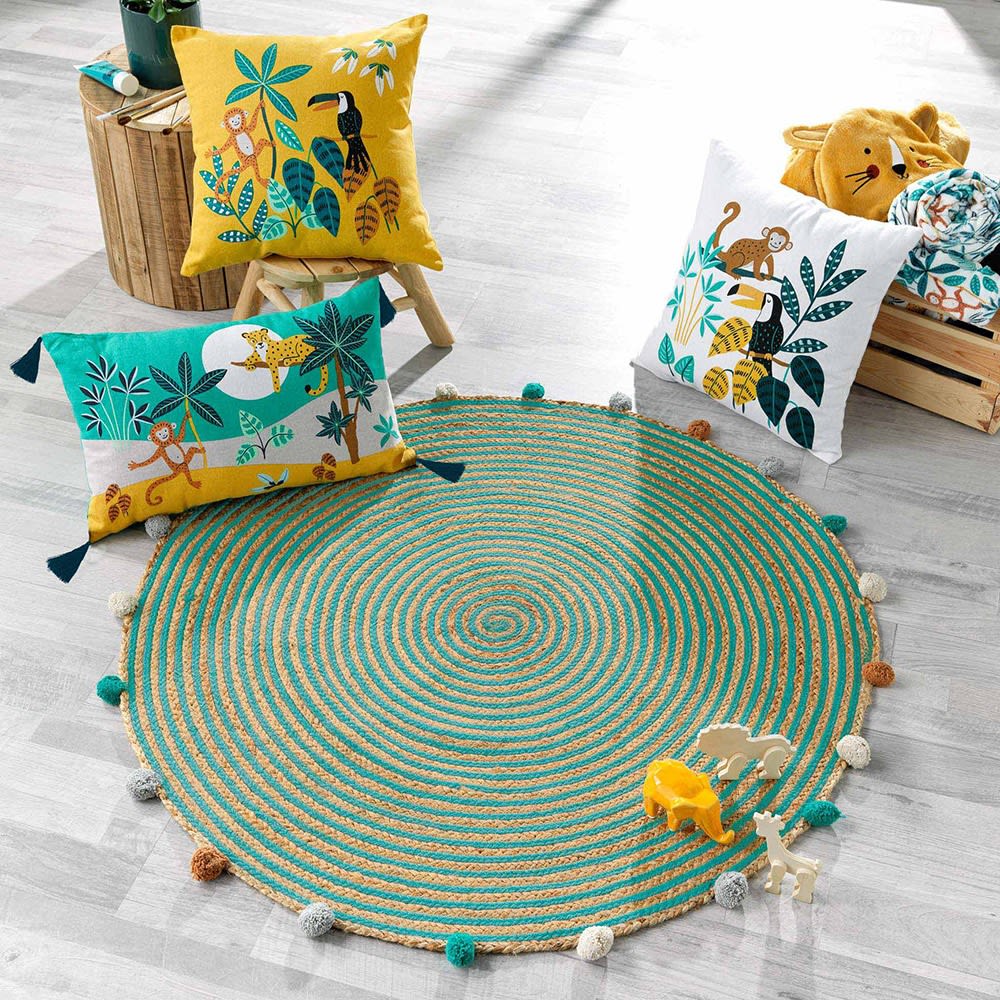 Tapis rond pompons jute polycoton D90cm - Maisons du Monde