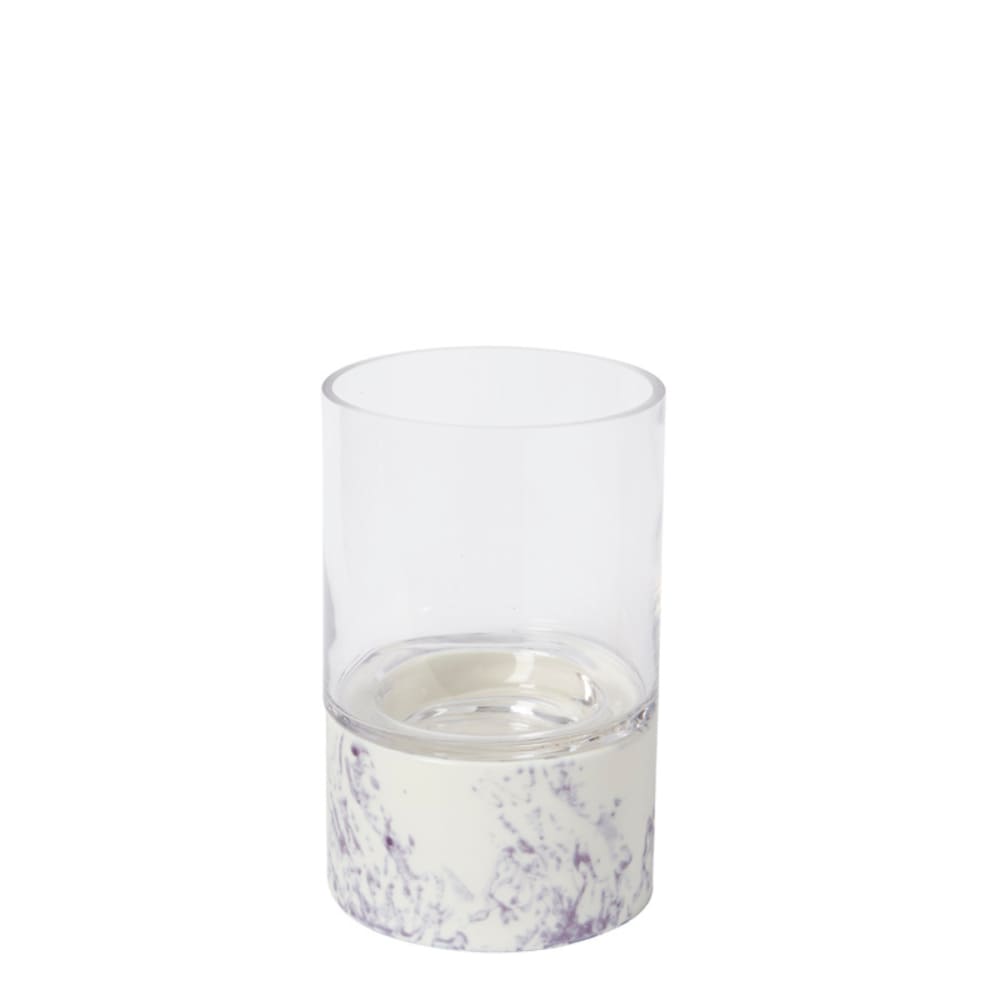 Sia Deco Dekoratives Windlicht aus Steinzeug H23, Weiß und Violett style modern Weiß Glas