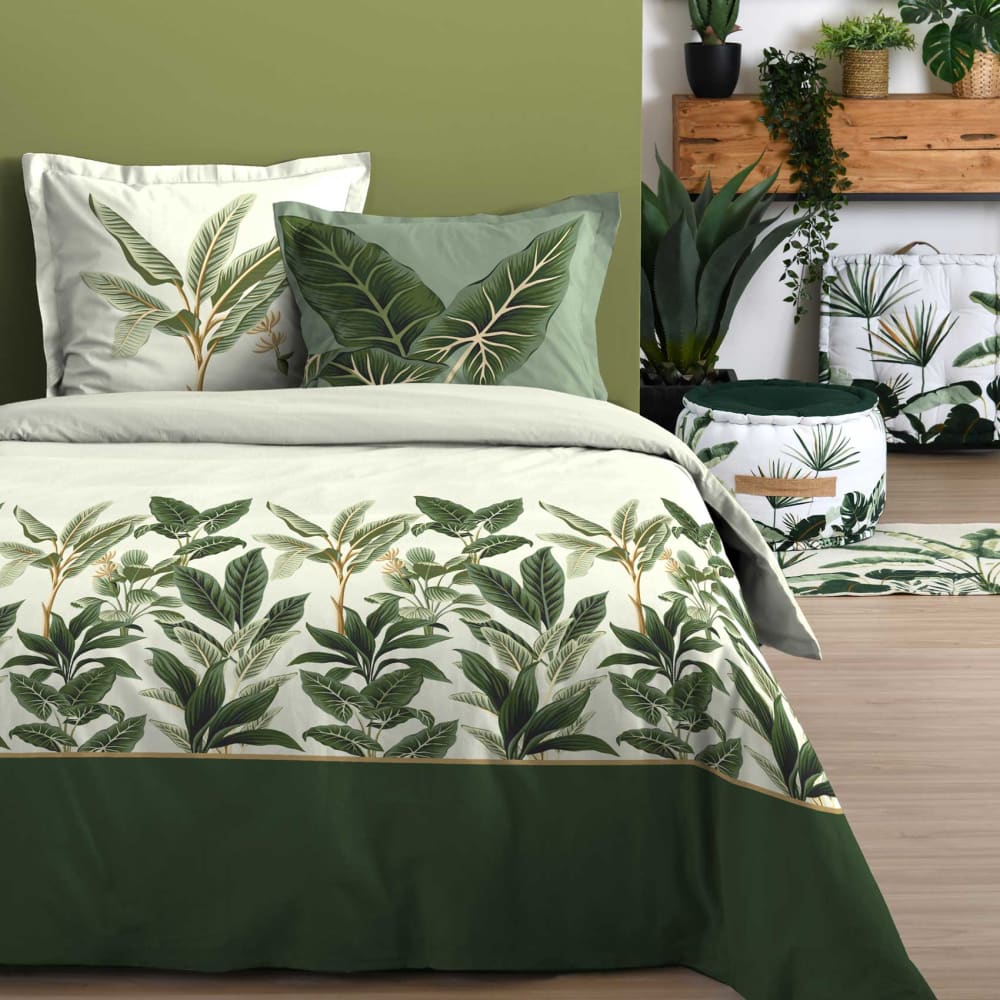 Parure de couette aux impressions de bananiers coton vert 220 x 240