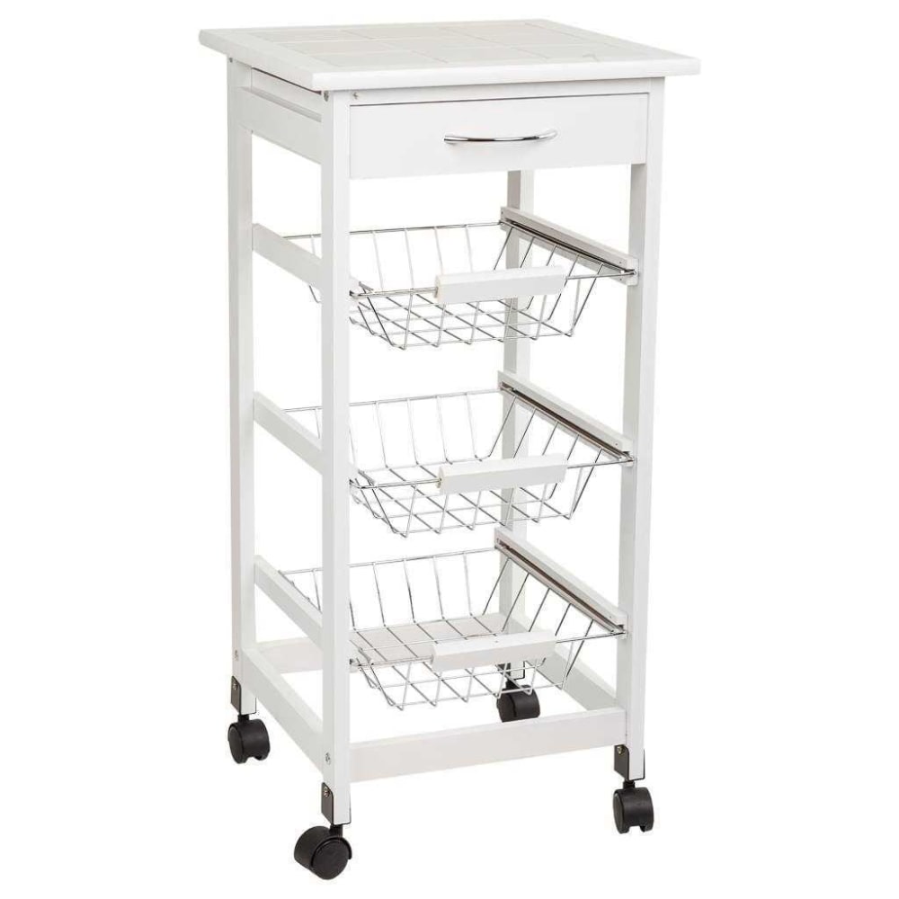 Carro de cocina de madera de pino y dm blanco