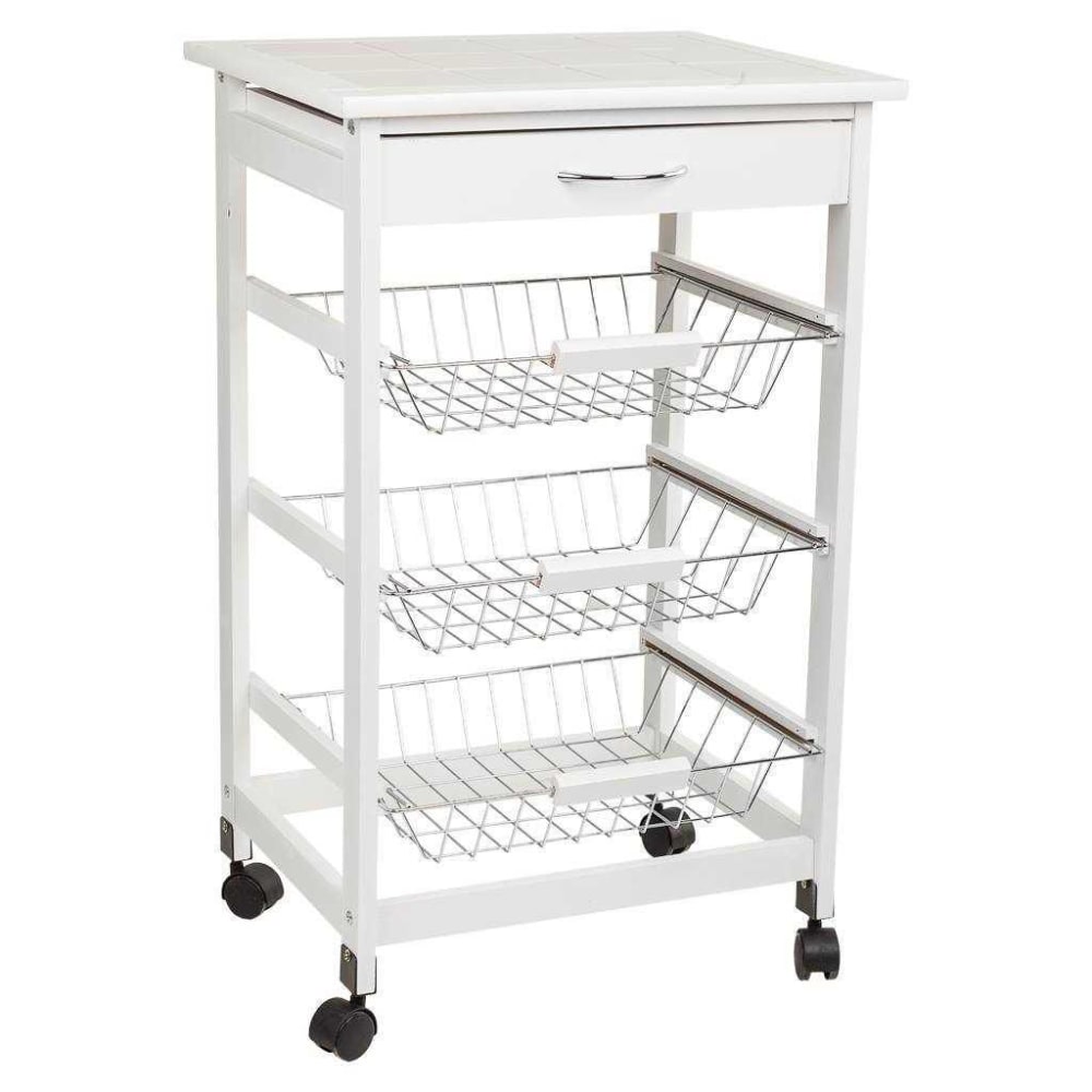 Carro de cocina de madera de pino y dm blanco
