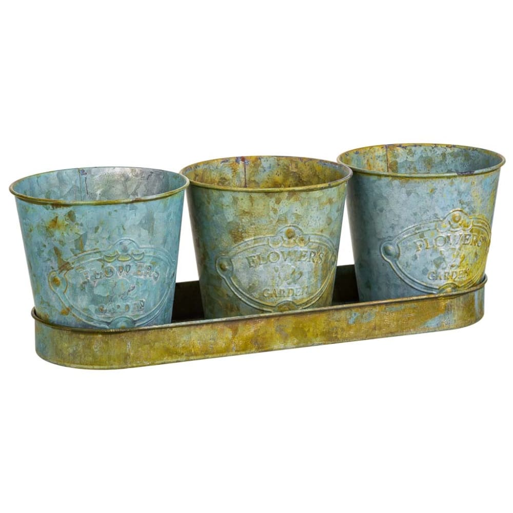 Cubos de metal y bandeja verde 36.5x10.5x3.5h-cubo d13x12h cm b:9.5
