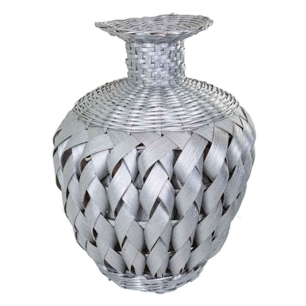 Jarrón bambú plata 15x26x36h cm