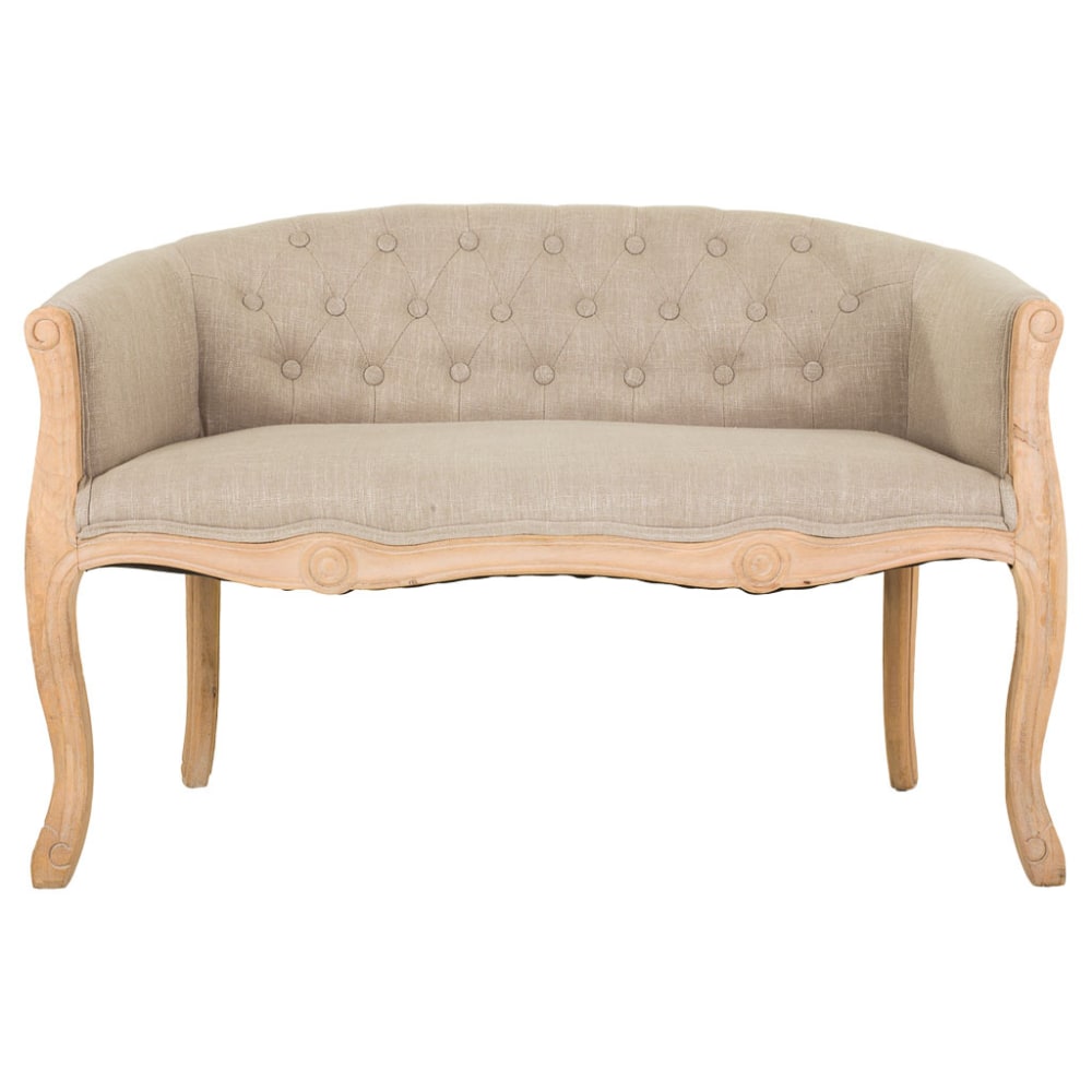 Sofá de madera y tapizado color crema 107x61x70 - Maisons du Monde