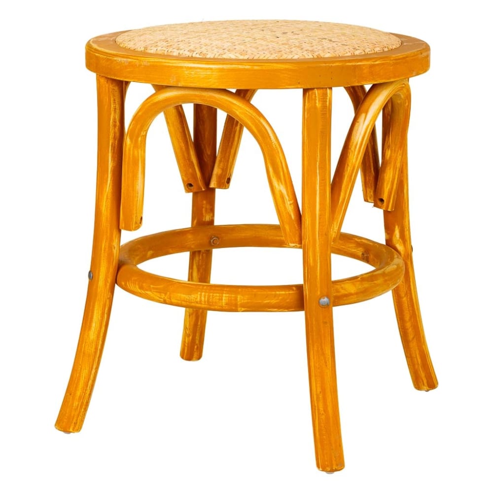 Taburete de madera y asiento de ratán marrón d40x45