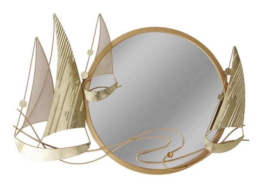 Décoration murale en métal miroir et voiliers 78x53x4