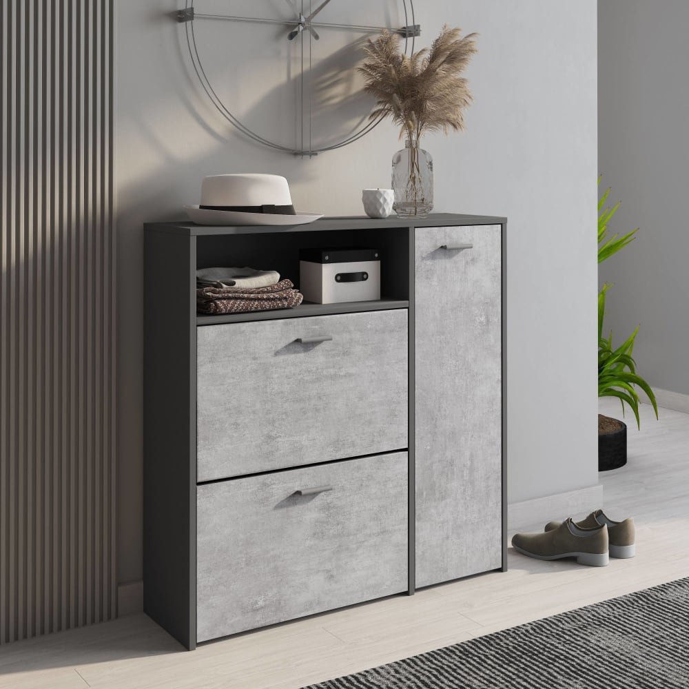 Meuble à chaussures effet bois anthracite 91x27 cm - Maisons du Monde