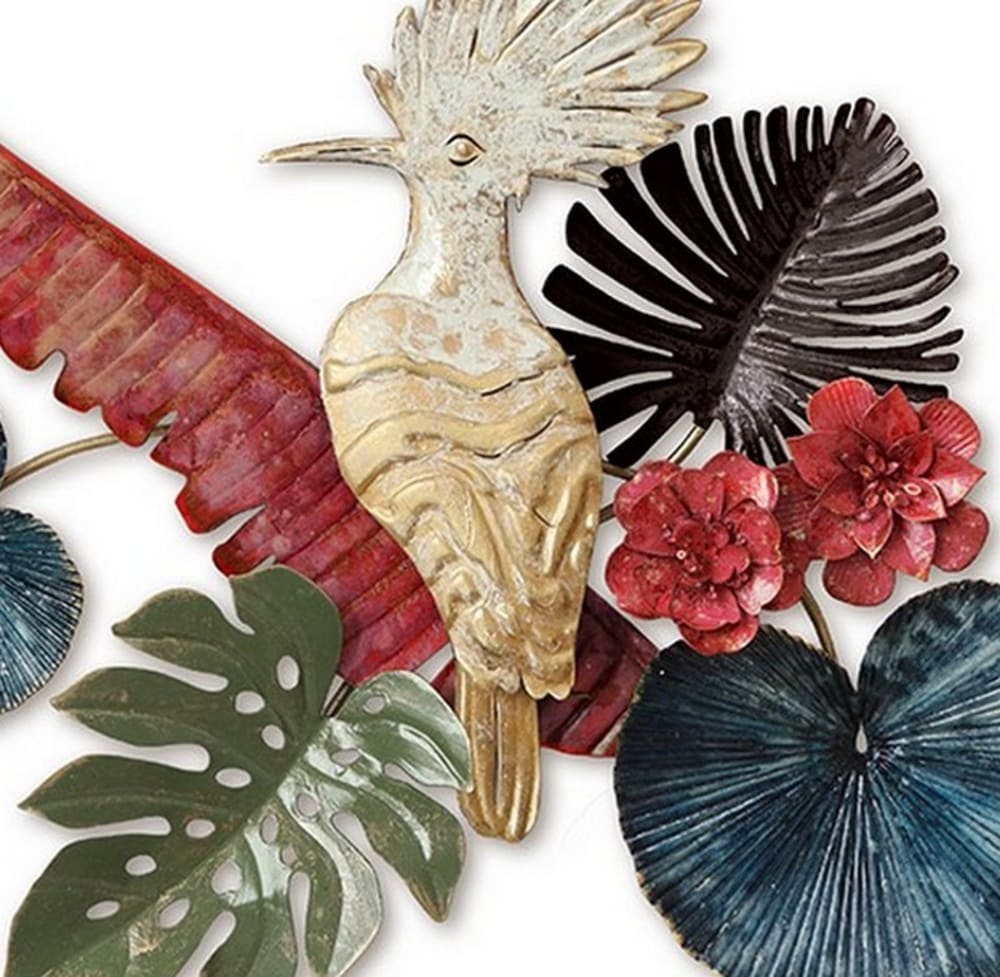 Décoration murale en métal huppe et fleurs 54x47x6 - Maisons du Monde