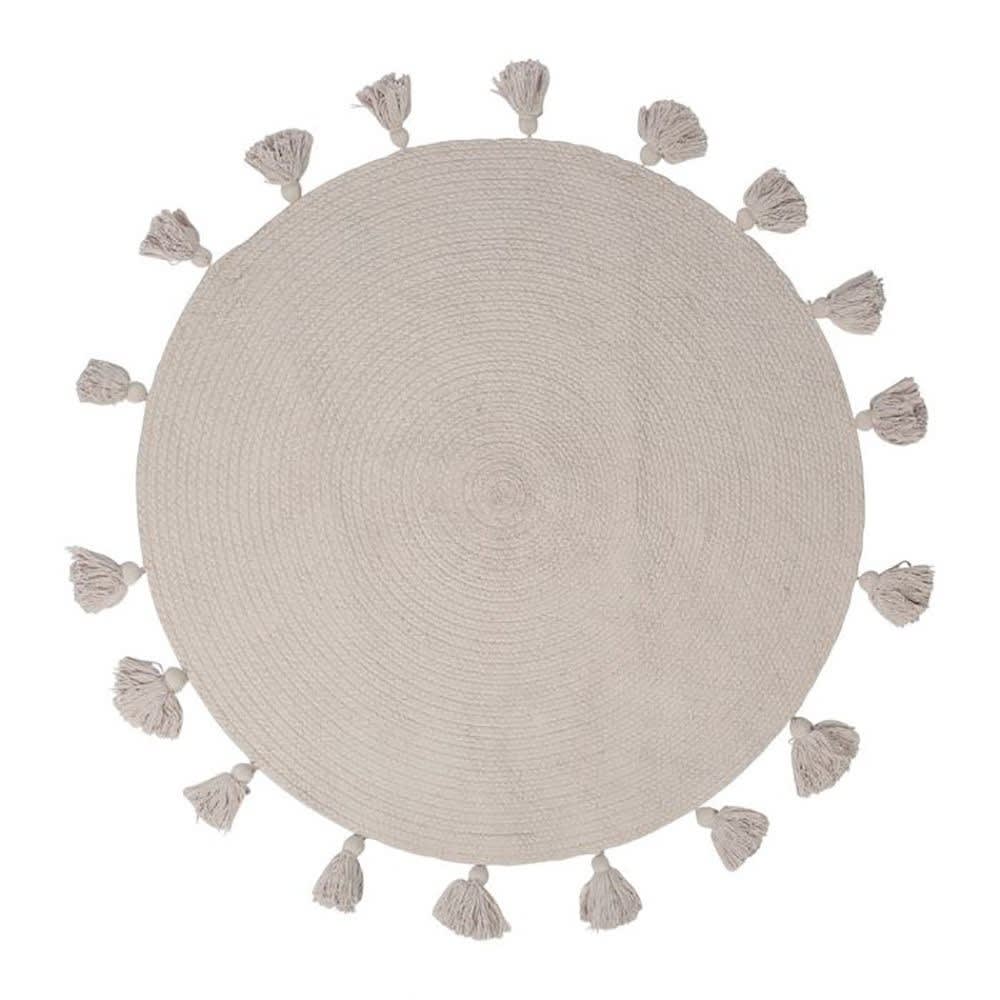 Decoratie - Tapis rond pompons gris coton D90cm