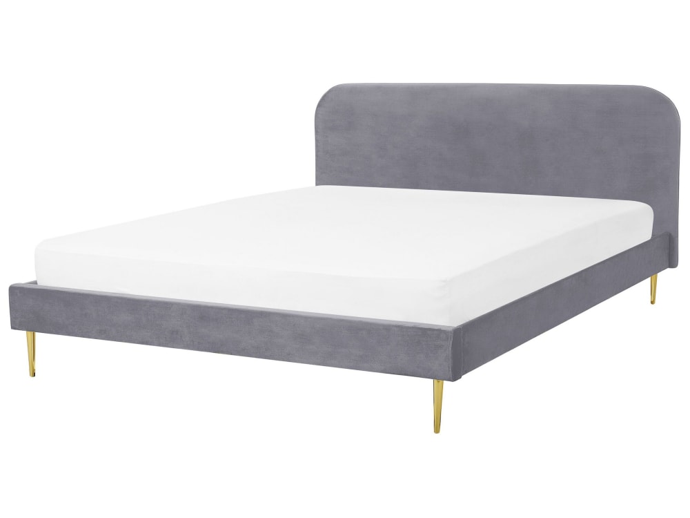 Lit double en tissu gris