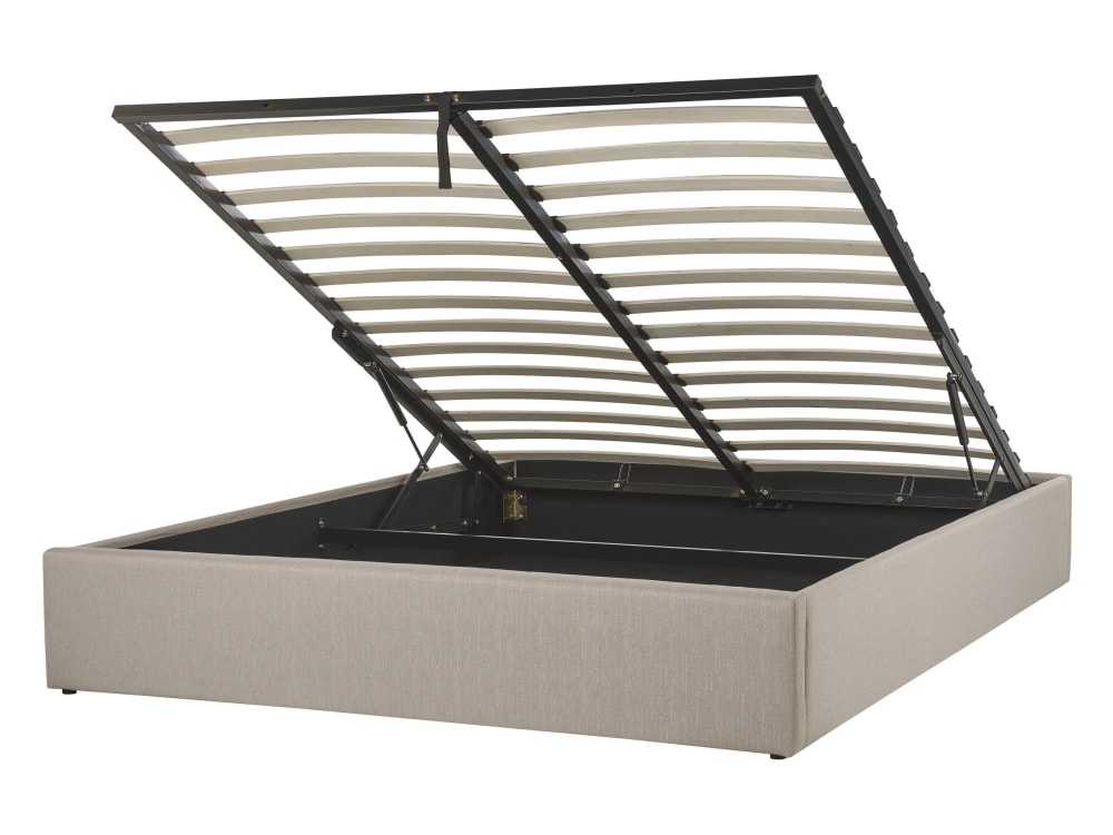 Lit double en tissu beige 140x200