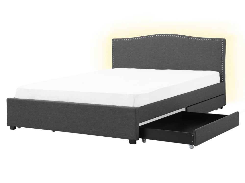 Doppelbett Mit LED Aus Stoff 160X200, Grau
