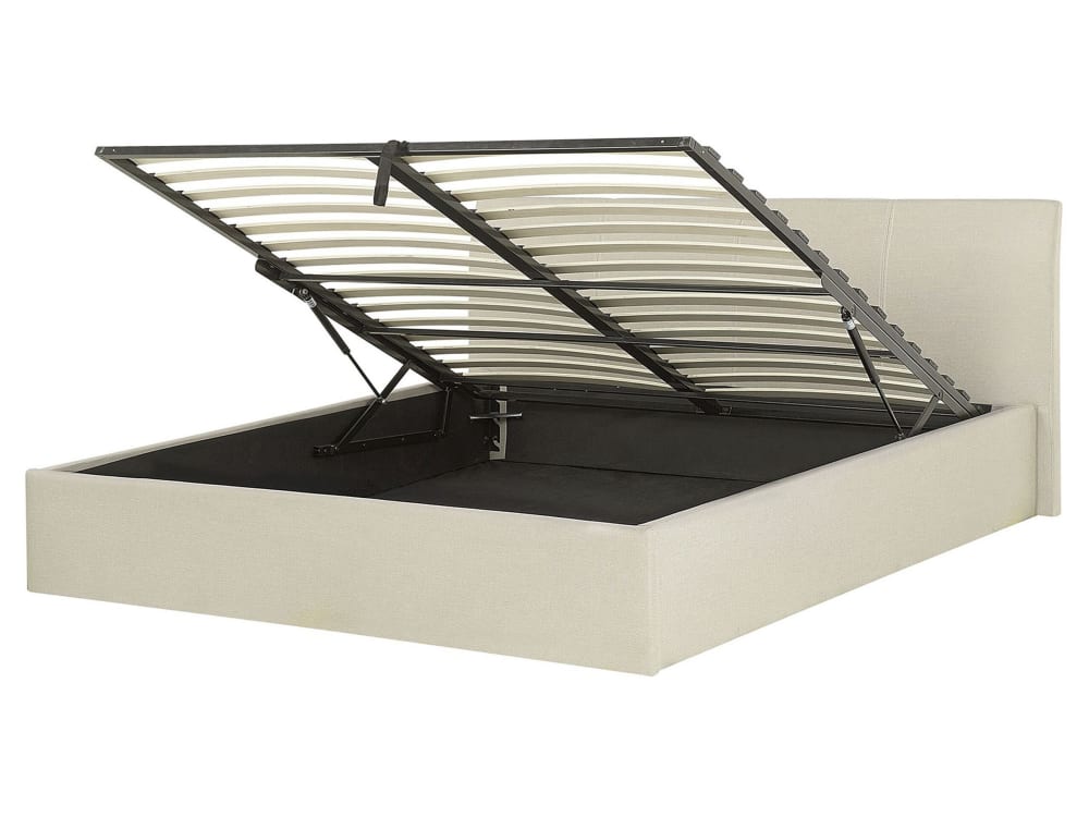 Lit double en tissu beige 160x200