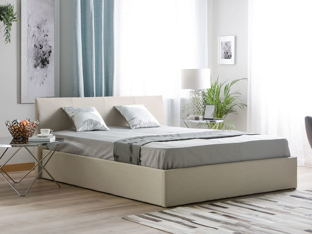 Lit double en tissu beige 160x200