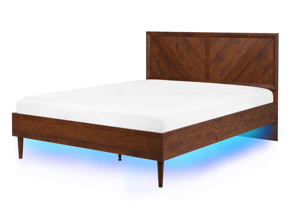 Beliani Doppelbett mit LED aus Holzwerkstoff 140x200, braun style landhaus - Spanplatte